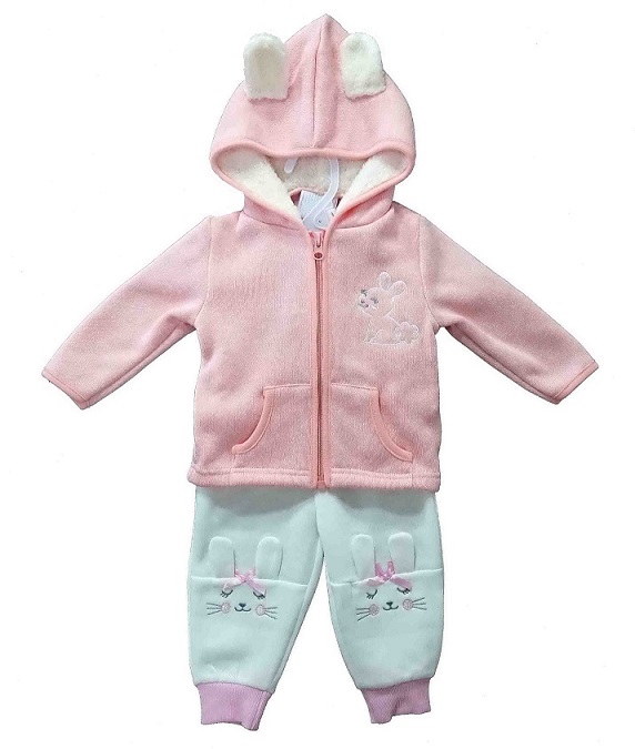 Baby long sleeve jacket with hood 3D ears + pant with 3D ears 2pc set